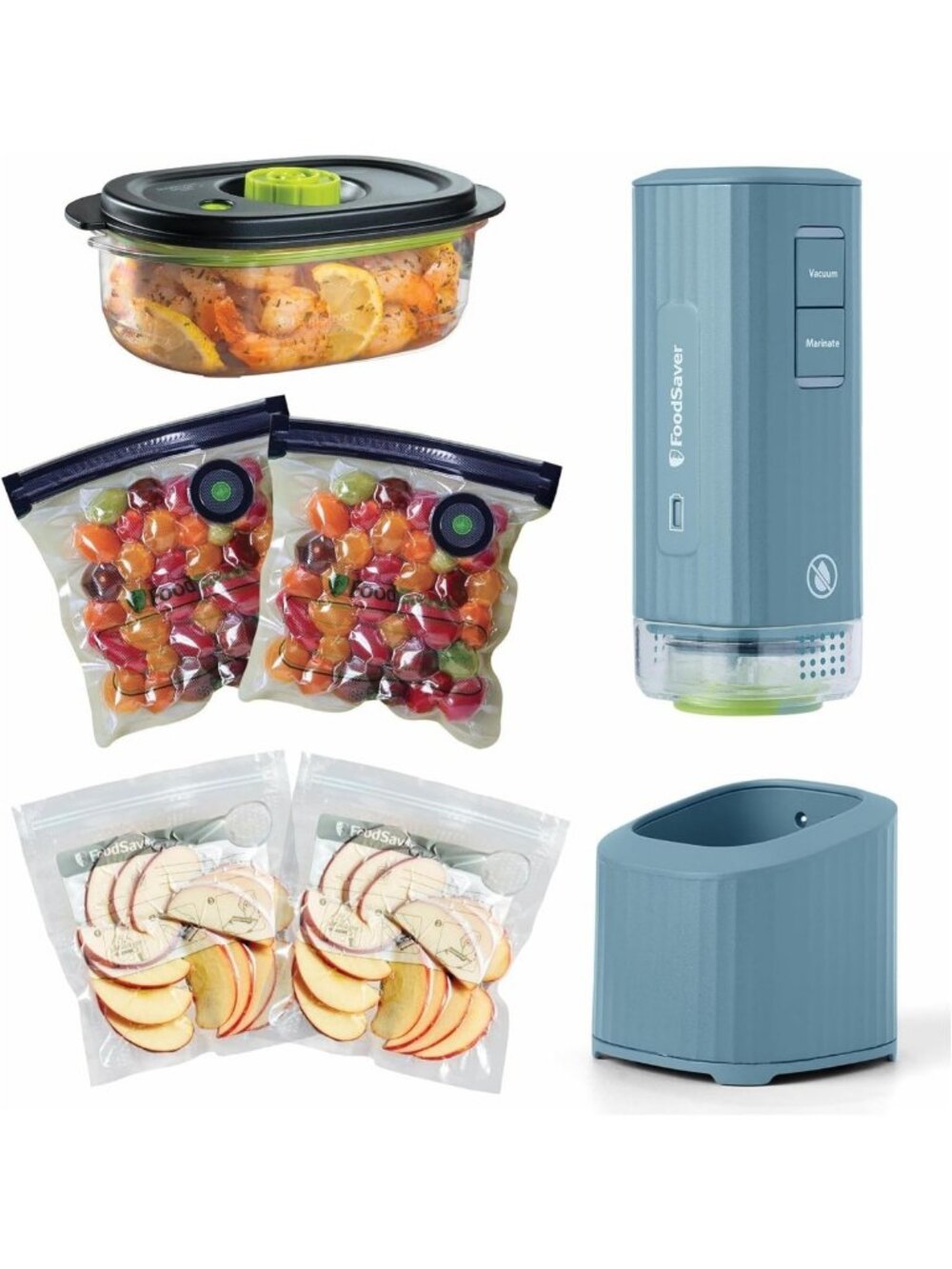 Handheld Cordless Vacuum Sealer with Marinate Setting & Charging Dock - Ideal